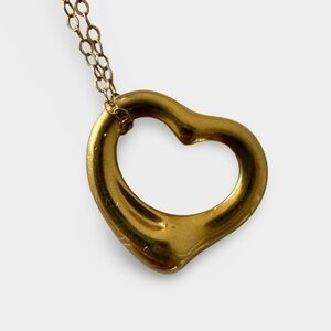 Tiffany & Co Elsa Peretti Open Heart Pendant 18K Gold w/ Chain